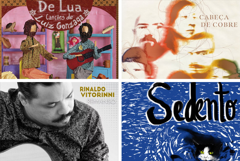 Capa dos álbuns “De Lua – canções de Luiz Gonzaga”, “Cabeça de cobre”, “Remanso” e “Sedento”