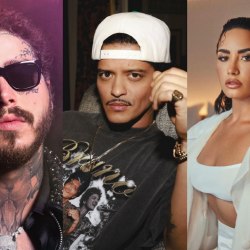 Montagem | Reprodução Instagram @brunomars, @ddlovato e @postmalone